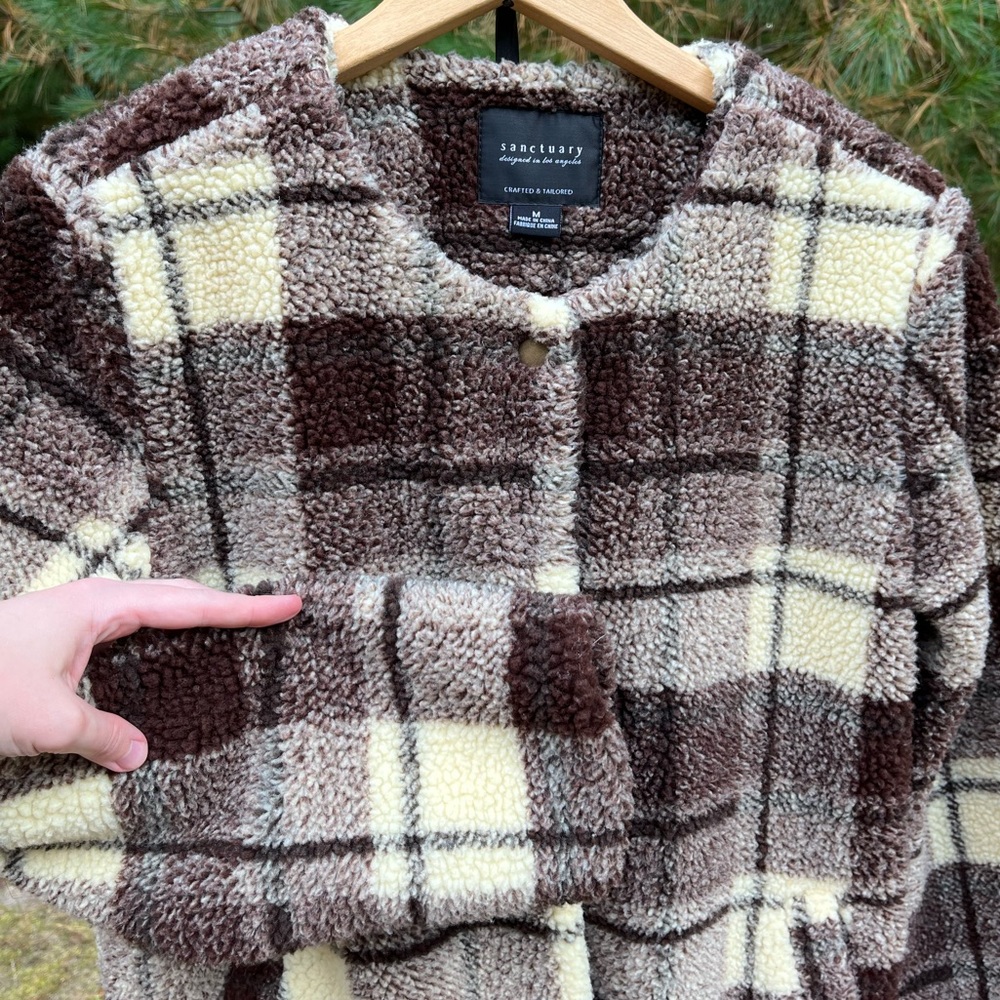 Sanctuary Plaid Teddy Jacket Women’s Size M Fall Neutral Minimal - Picture 12 of 14